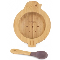Дитяча бамбукова тарілка на присосці з ложкою Miniland Wooden Bowl Chip