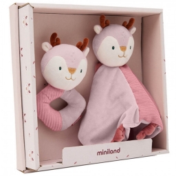 Подарунковий набір для немовляти Miniland «Оленя» (комфортер + брязкальце)