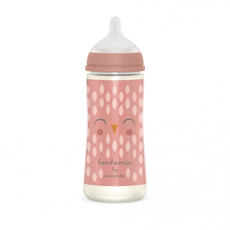 Пляшечка, 360 мл, фізіологічна соска повільний потік, "Bonhomia"/рожева