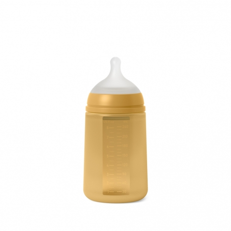 Пляшечка силіконова, 240 мл, фізіологічна соска повільний потік, "Colour Essence"/мустард