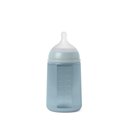 Пляшечка силіконова, 240 мл, фізіологічна соска повільний потік, "Colour Essence"/блакитна