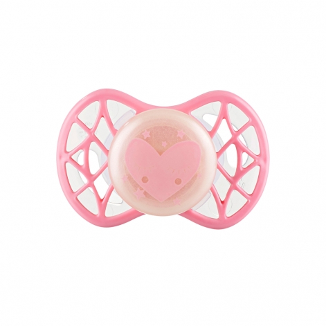 Nuvita Пустушка Air55 Cool 0міс+, ортодонтична, з ковпачком, світиться у темряві, серце, рожевий
