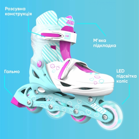 NEON Роликові ковзани Inline, розмір 30-33, бірюзовий - lebebe-boutique - 4