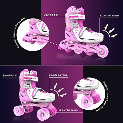 Роликові ковзани Neon Combo Skates, рожевий 30-33 - lebebe-boutique - 8