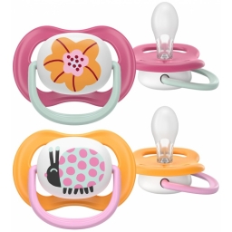 Пустушка Avent Ultra Air, 6-18 міс., 2шт, дизайн для дівчат.