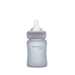 Скляна дитяча пляшечка з силіконовим захистом 150 мл торговельної марки Everyday Baby колір сірий.