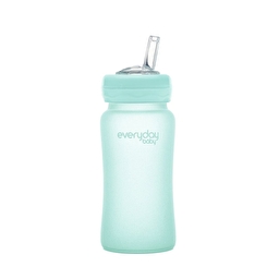 Стеклянная бутылочка с трубочкой для питья с силиконовой защитой Everyday Baby 240 мл. Цвет мятный