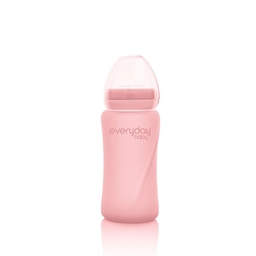 Стеклянная бутылочка с трубочкой для питья с силиконовой защитой Everyday Baby 240 мл. Цвет розовый