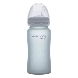 Стеклянная бутылочка с трубочкой для питья с силиконовой защитой Everyday Baby 240 мл. серый