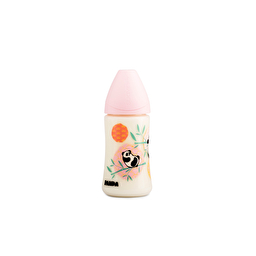 Пляшка для годування Suavinex Історії панди 270 мл, анатомічна соска середній потік рожева панда