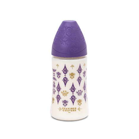 Пляшка для годування Suavinex Couture 270 мл, кругла 3-позиційна соска фіолетова