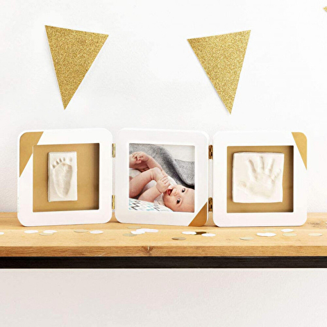 Набор для создания отпечатка Baby Art. Рамочка тройная с отпечатком ручки ножки малыша Золотой Кант - lebebe-boutique - 2