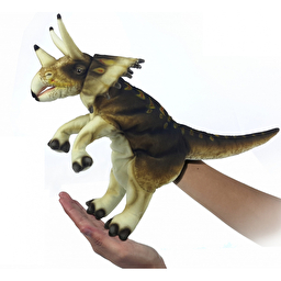 Трицератопс коричневый Hansa 43 см, реалистичная мягкая игрушка на руку