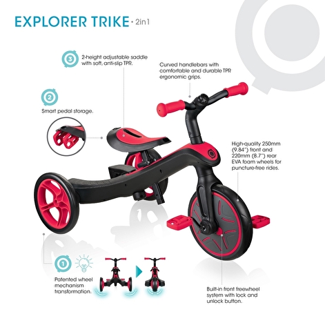 Велосипед детский GLOBBER серии EXPLORER TRIKE 2в1, красный, до 20кг, 3 колеса - lebebe-boutique - 3