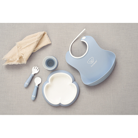 Дитячий набір Baby Dinner Set Powder Blue (тарілка, ложка, слюнявчик та чашечка) - lebebe-boutique - 2
