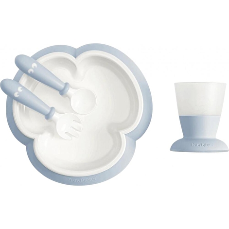 Дитячий набір для годування (ложка. виделка, чашка, тарілка) (Baby Feeding Set, Powder Blue)