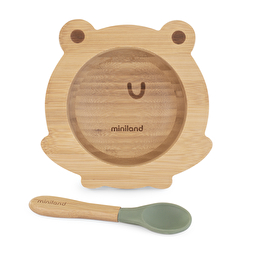 Бамбукова тарілка на присосці з ложкою Miniland Wooden Bowl Frog