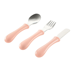 Набір приборів - ложка, виделка, ніж Beaba Set of 3 Cutlery Inox рожевий