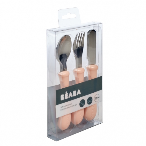 Набір приборів - ложка, виделка, ніж Beaba Set of 3 Cutlery Inox рожевий - lebebe-boutique - 2