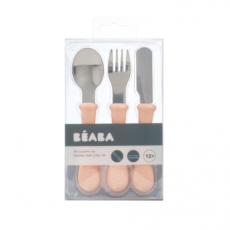 Набір приборів - ложка, виделка, ніж Beaba Set of 3 Cutlery Inox рожевий - lebebe-boutique - 3