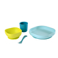 Набір: тарілка, миска, стакан, ложка Beaba 4+ синій/неон - lebebe-boutique - 2