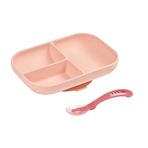 Набір Beaba силіконова порційна тарілка + ложка рожевий - lebebe-boutique - 6