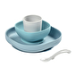Набір: тарілка, миска, стакан, ложка Beaba 4+ блакитний/сірий