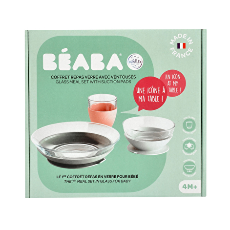 Набір: тарілка, миска, стакан Beaba склянний 4+ рожевий - lebebe-boutique - 5
