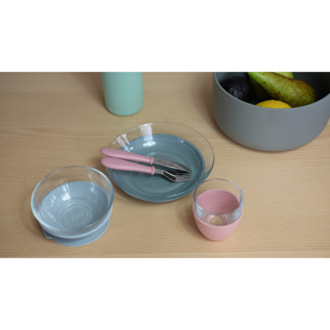 Набір: тарілка, миска, стакан Beaba склянний 4+ рожевий - lebebe-boutique - 9