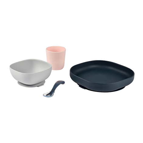 Набір: тарілка, миска, стакан, ложка Beaba 4+ синій/рожевий - lebebe-boutique - 4