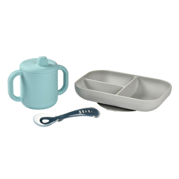 Набір силіконового посуду Beaba (3 предмета) - блакитний/сірий