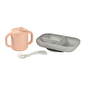 Набір силіконового посуду Beaba (3 предмета) - рожевий/сірий