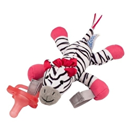 Цілісна силіконова пустушка, колір рожевий, в комплекті з іграшкою Зебра, 0-12 міс