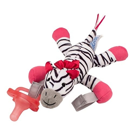 Цілісна силіконова пустушка, колір рожевий, в комплекті з іграшкою Зебра, 0-12 міс