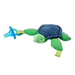 Цілісна силіконова пустушка з іграшкою, колір блакитний, в комплекті з іграшкою Черепаха, 0-12 міс.,