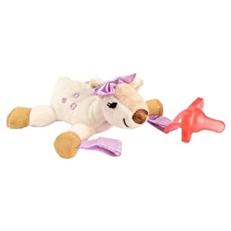 Цілісна силіконова пустушка, колір рожевий, в комплекті з іграшкою Оленя, 0-12 міс., 1 шт. в упаковц