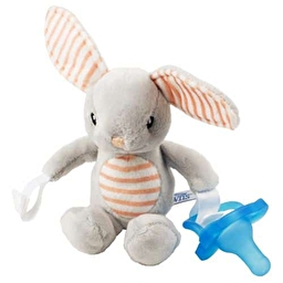 Цілісна силіконова пустушка з іграшкою, колір блакитний, в комплекті з іграшкою Кролик, 0-12 міс., 1