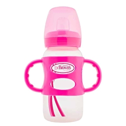 Пляшечка-поїльник з широким шийкою і силіконовими ручками, 270 мл, колір рожевий, 1 шт. в упаковці