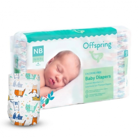 Підгузки Offspring® розмір NB, до 4 кг, 56 шт, Котики