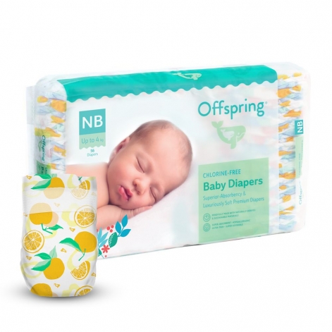 Підгузки Offspring® розмір NB, до 4 кг, 56 шт, Апельсин