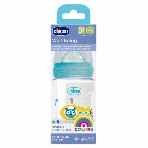 Бутылочка пластик Chicco Well-Being Physio Colors, 150мл, соска силикон, 0м+ - lebebe-boutique - 4